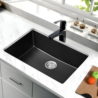 27" L X 18" W Single Bowl Black Granite Undermount Kitchen Sink With ...